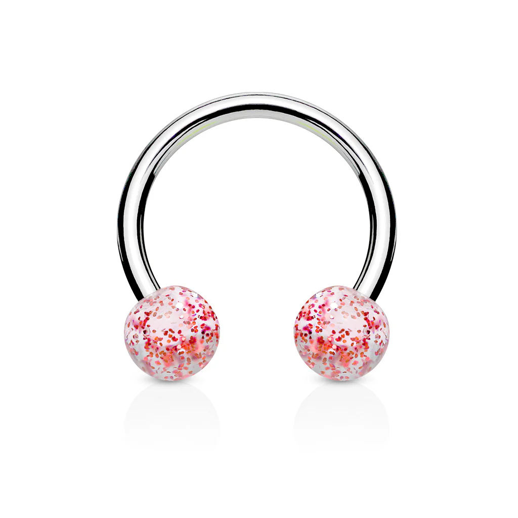 Pair Ultra Glitter Balls 316L Surgical Steel Horseshoe Circular Barbells - Image 7