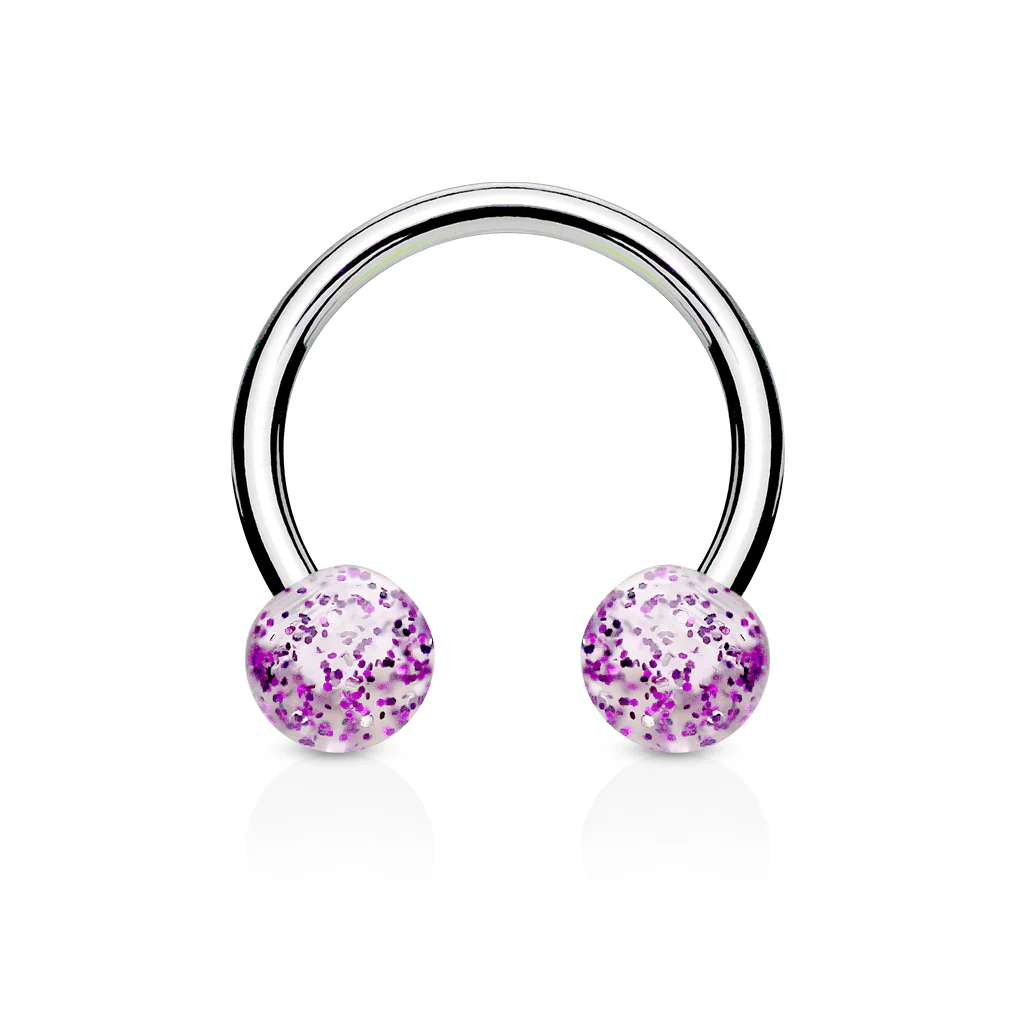 Pair Ultra Glitter Balls 316L Surgical Steel Horseshoe Circular Barbells - Image 8