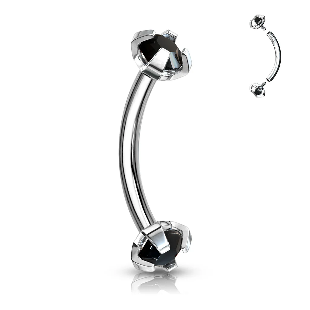 3 mm Prong CZ Top Curved Barbell Rook Daith Tragus Snug Eyebrow Rings - Image 2