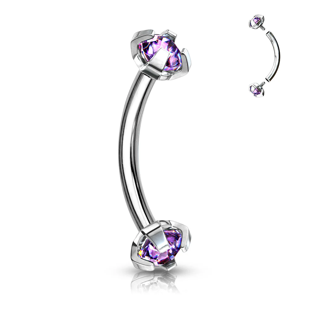 3 mm Prong CZ Top Curved Barbell Rook Daith Tragus Snug Eyebrow Rings - Image 5