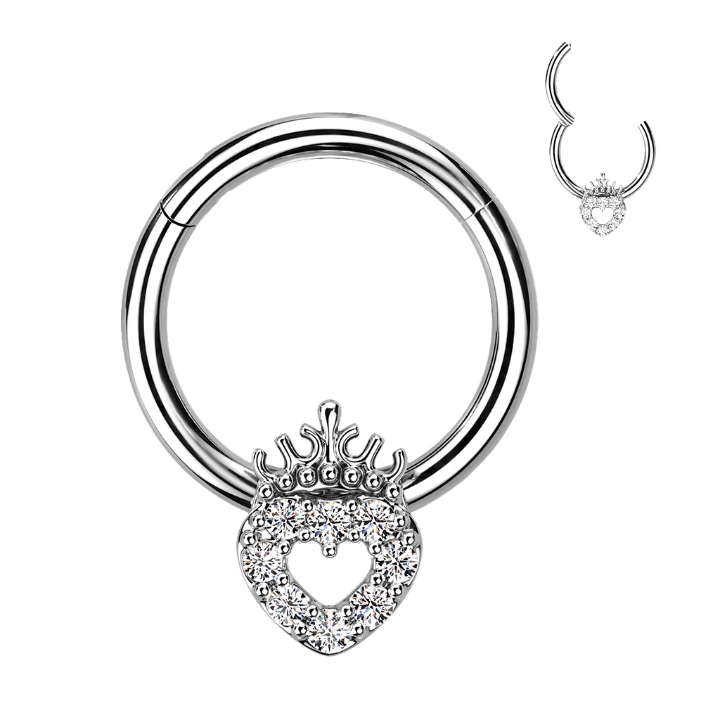 High Precision Hinged Segment Rings With CZ Heart Crown Top - Image 5