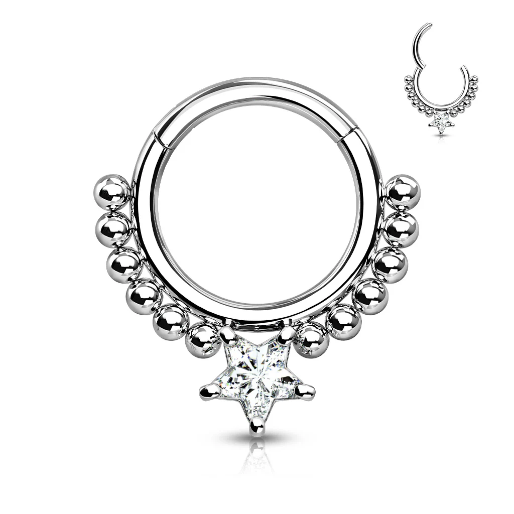 High Quality Precision Star CZ Bead Hinged Segment Nose Septum Ear Cartilage - Image 3