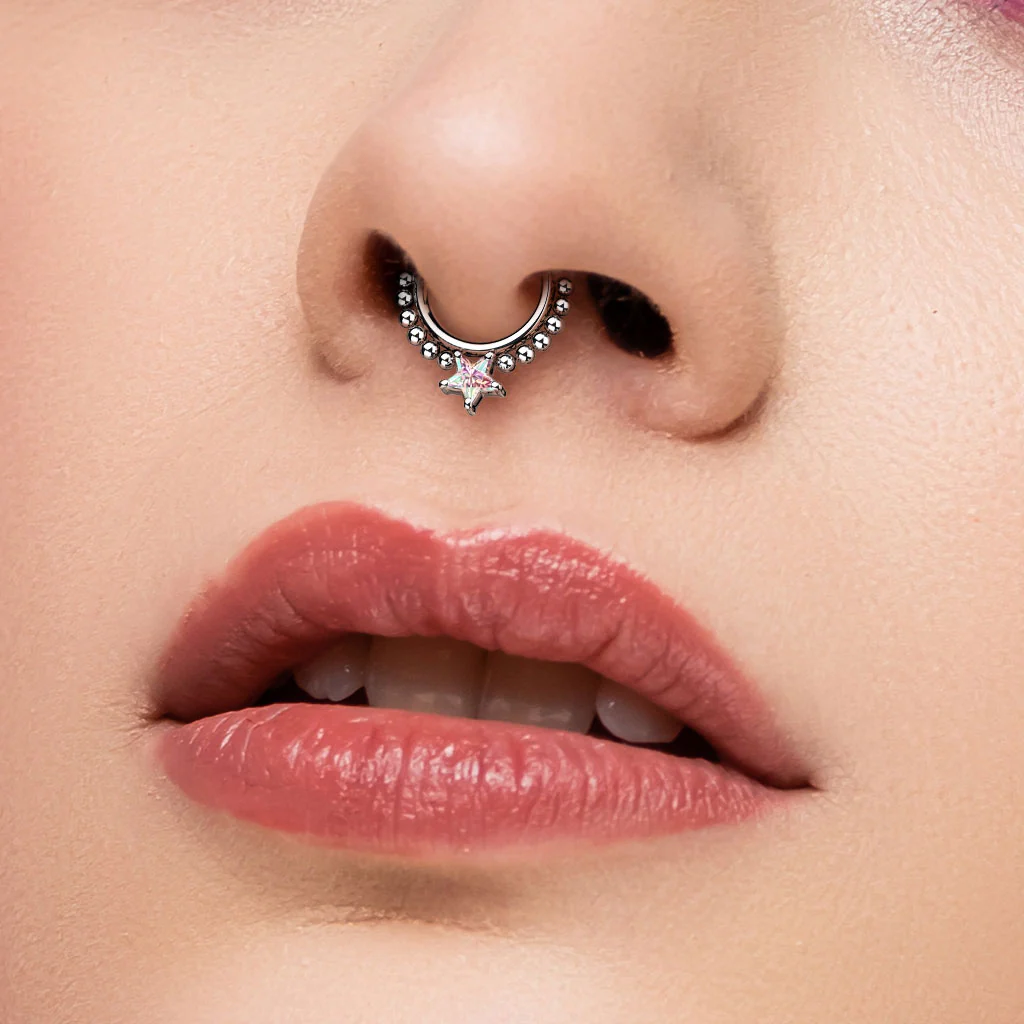 High Quality Precision Star CZ Bead Hinged Segment Nose Septum Ear Cartilage - Image 4
