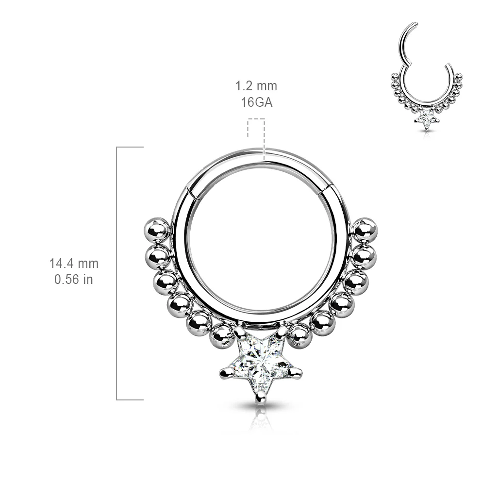 High Quality Precision Star CZ Bead Hinged Segment Nose Septum Ear Cartilage - Image 5