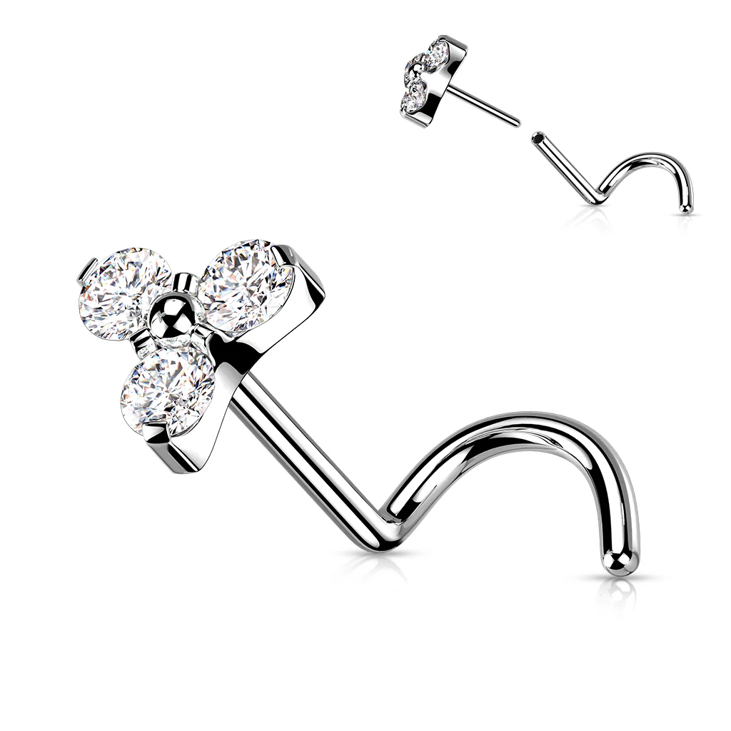 Titanium Opal & CZ Trinity Threadless Push In Nose Screw - Image 5
