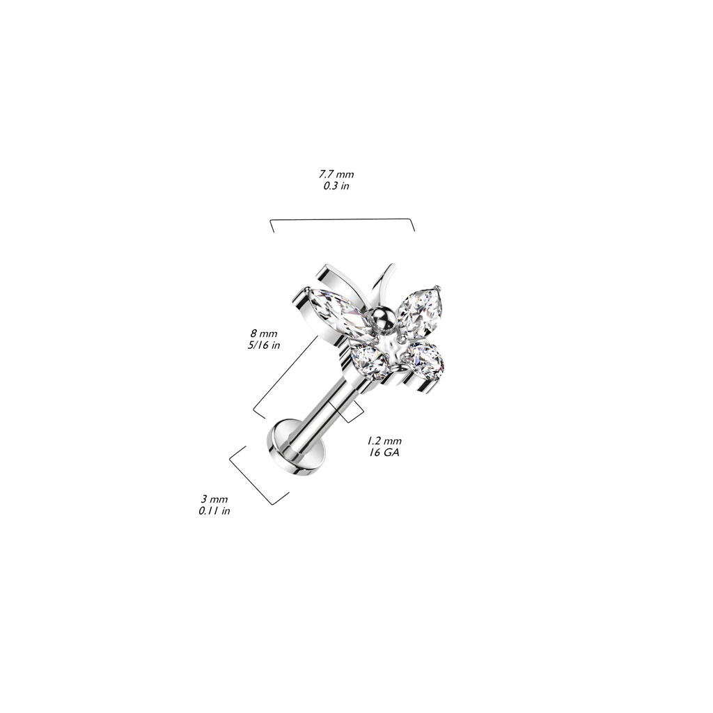 Titanium With CZ Butterfly Top Lip Labret Ear Cartilage Tragus - Image 2