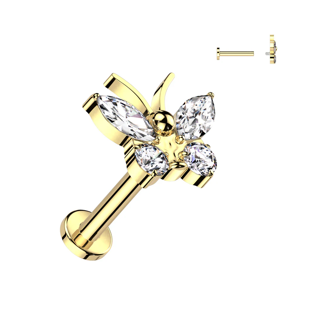 Titanium With CZ Butterfly Top Lip Labret Ear Cartilage Tragus - Image 5