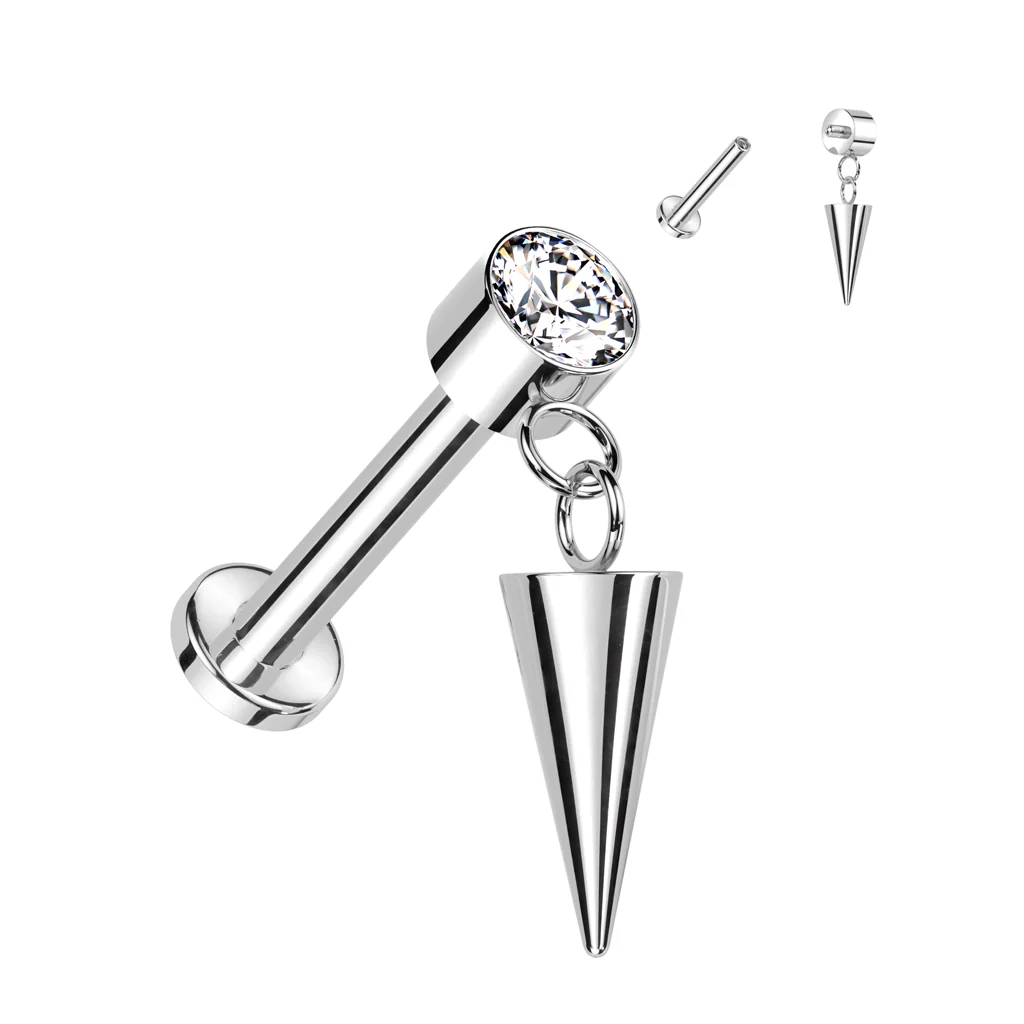 Implant Titanium With Bezel Set CZ and Cone Dangle Libret - Image 3