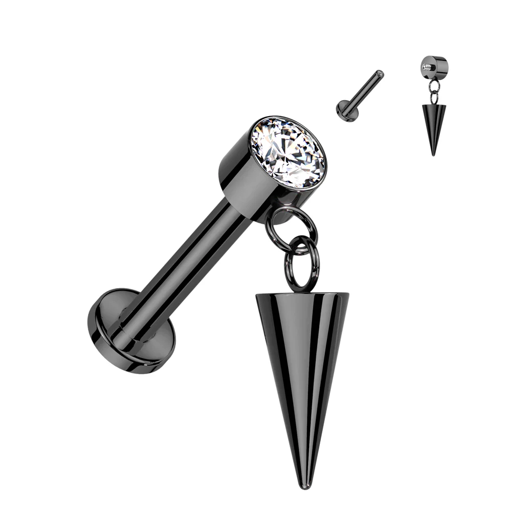 Implant Titanium With Bezel Set CZ and Cone Dangle Libret - Image 4