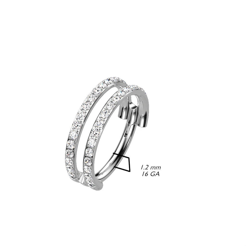 Titanium Hinged Segment Hoop Ring Double CZ Lines For Nose Septum Cartilage - Image 2