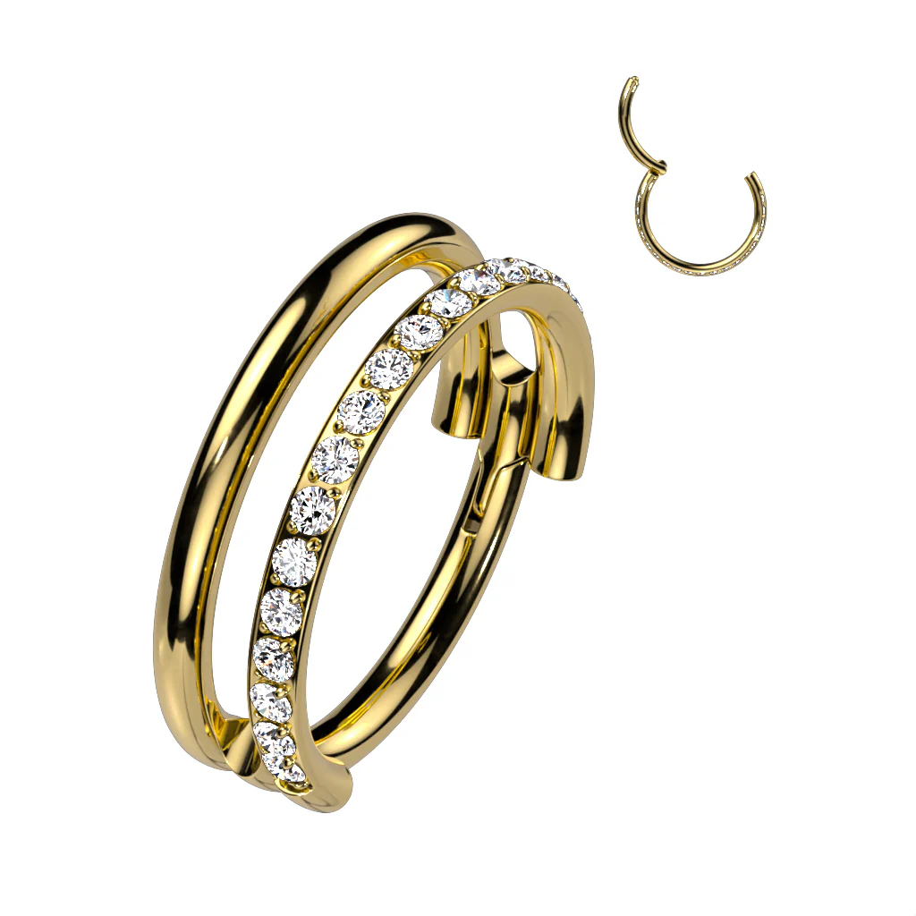 Titanium Hinged Segment Hoop Ring CZ Line For Nose Septum Cartilage - Image 3