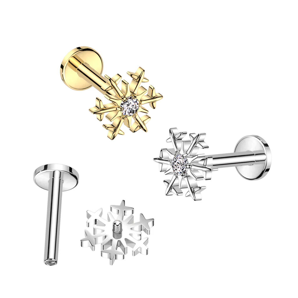Implant Titanium Snowflake CZ Center Lip Labret - Image 5