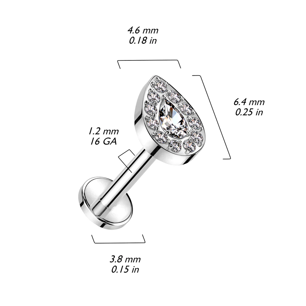 Implant Titanium Ear Cartilage Labret With Teardrop CZ Top - Image 2