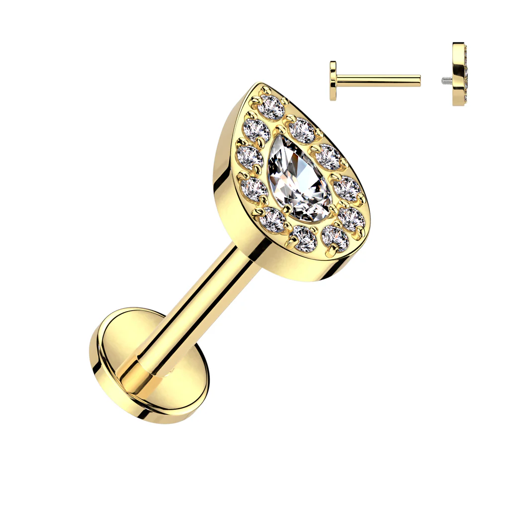 Implant Titanium Ear Cartilage Labret With Teardrop CZ Top - Image 3