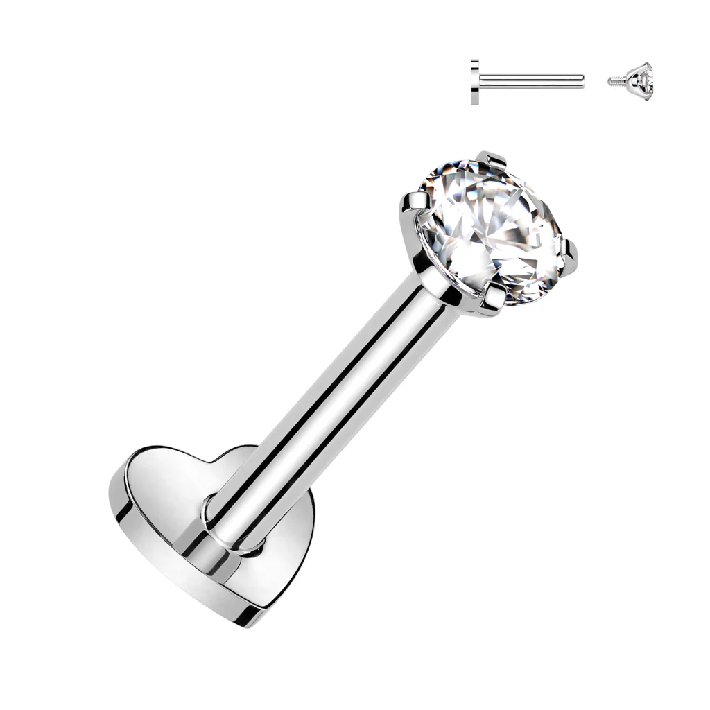 Implant Titanium Heart Base Labret With Prong Set CZ Top - Image 10