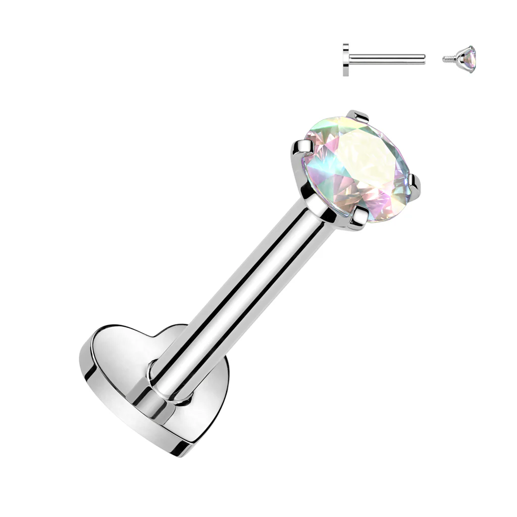 Implant Titanium Heart Base Labret With Prong Set CZ Top - Image 11