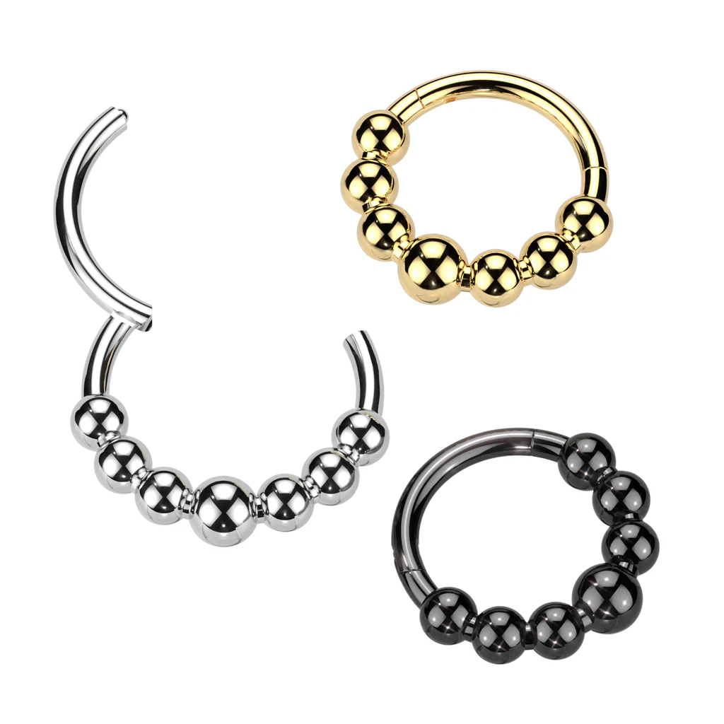 Titanium Hinged Segment Hoop Ring Beaded Balls For Nose Septum Cartilage - Image 5