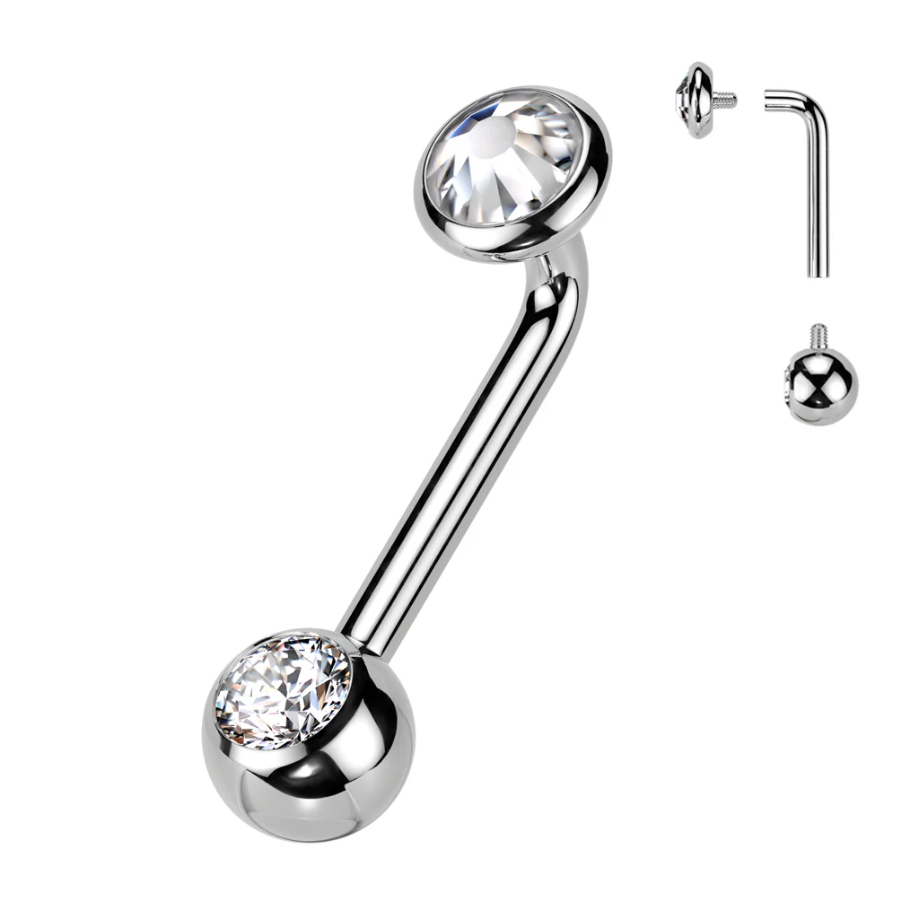 Titanium L Bent Christina Piercing Jewelry With Bezel CZ Set Top - Image 4