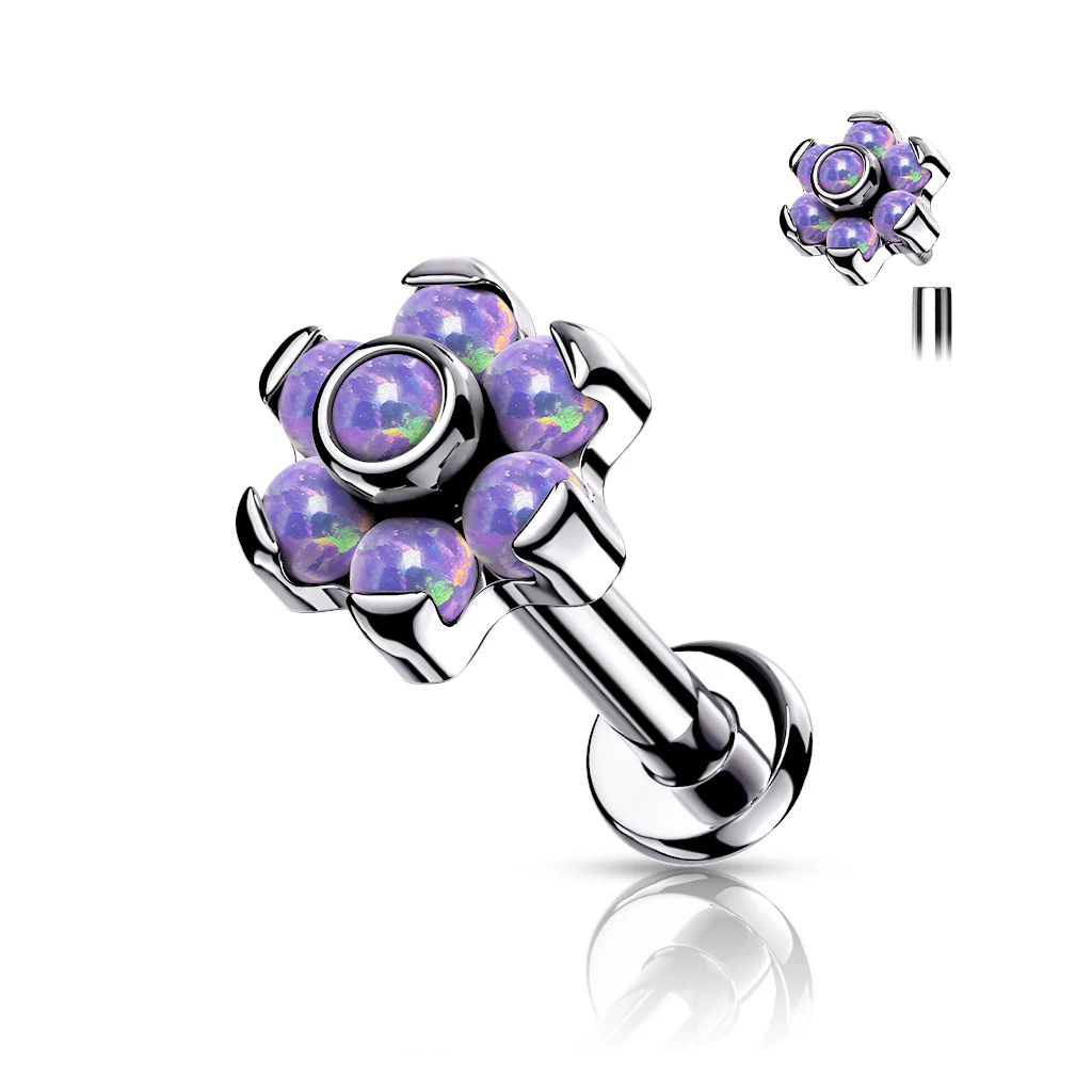 Implant Titanium Labret With 6 Opal Petal Flower Top - Image 4
