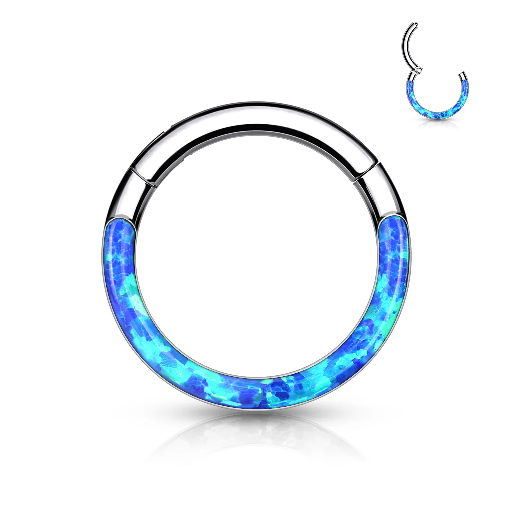 Titanium Hinged Segment Hoop Ring Opal Line For Nose Septum Cartilage - Image 4