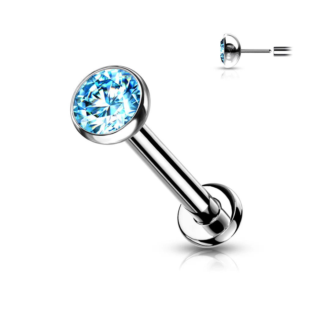 Implant Titanium Push In Labret Cartilage CZ Bezel Top 16GA - Image 5