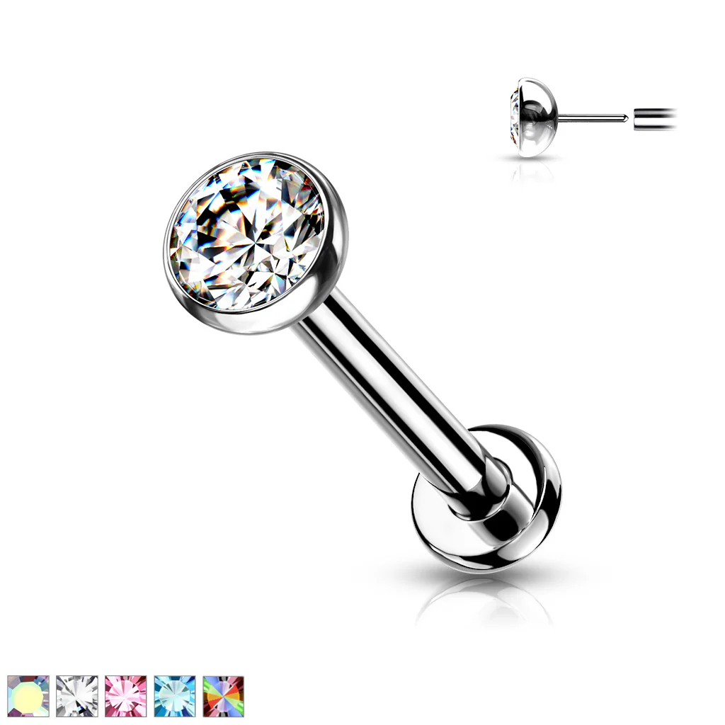 Implant Titanium Push In Labret Cartilage CZ Bezel Top 16GA - Image 9