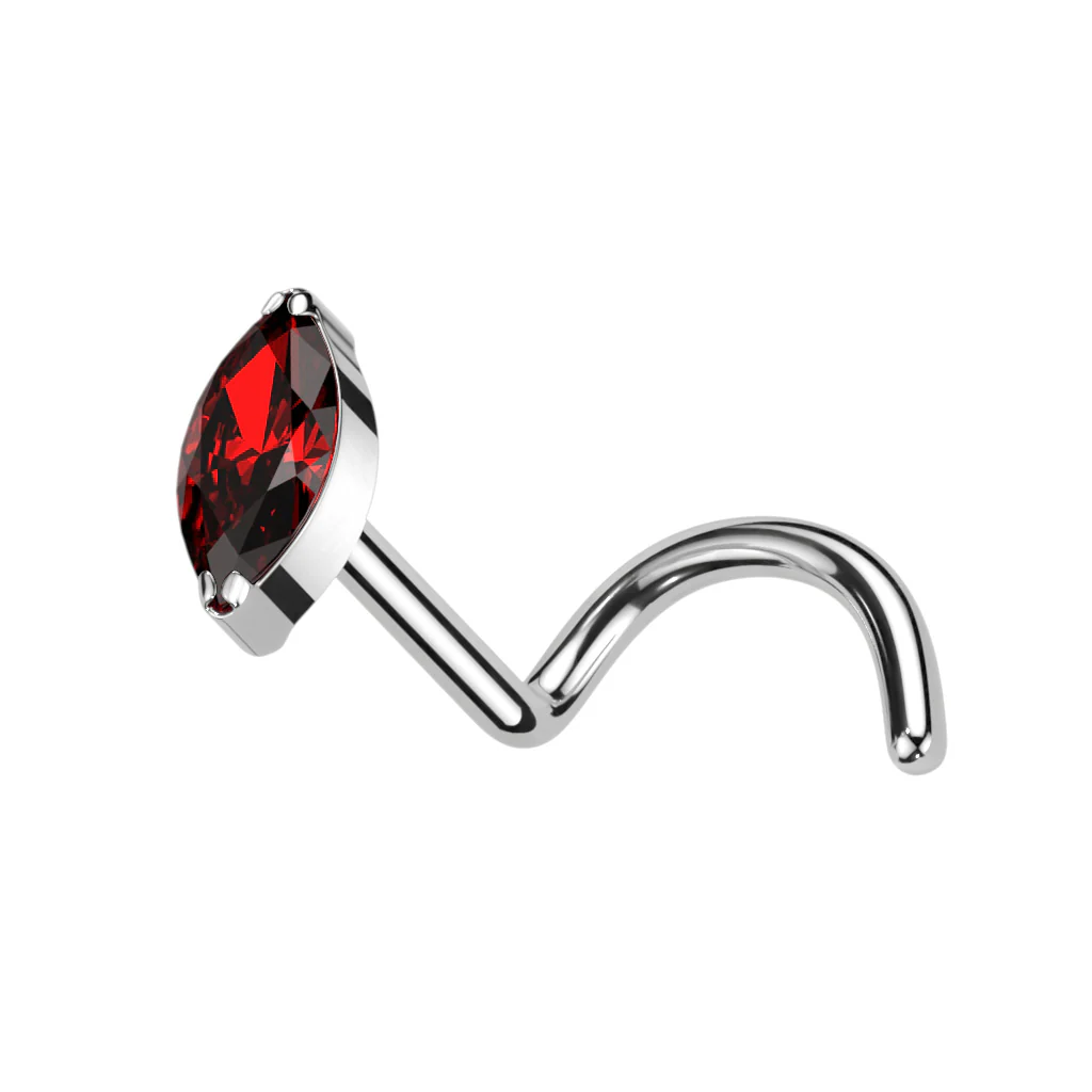 Implant Titanium Marquise CZ Nose Screw Ring - Image 3