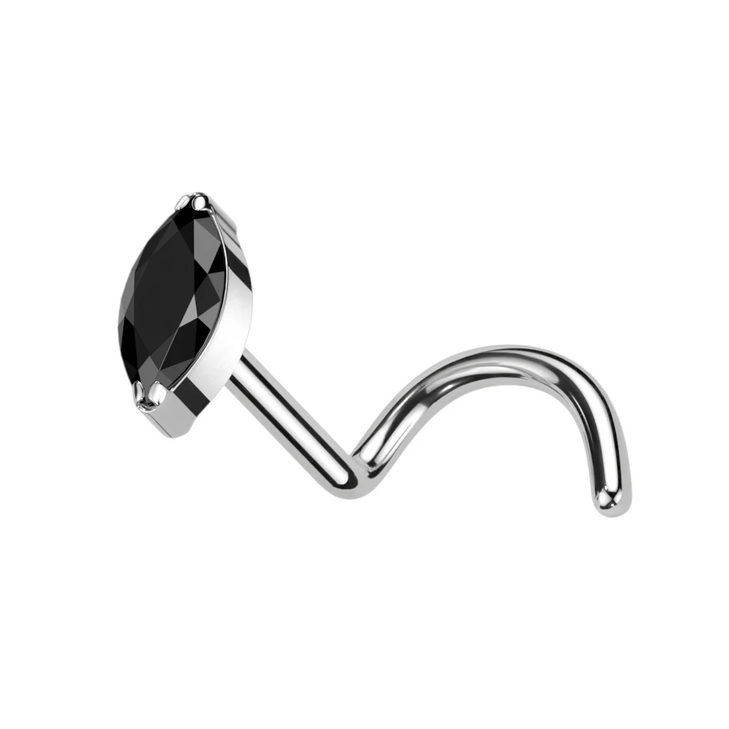 Implant Titanium Marquise CZ Nose Screw Ring - Image 4