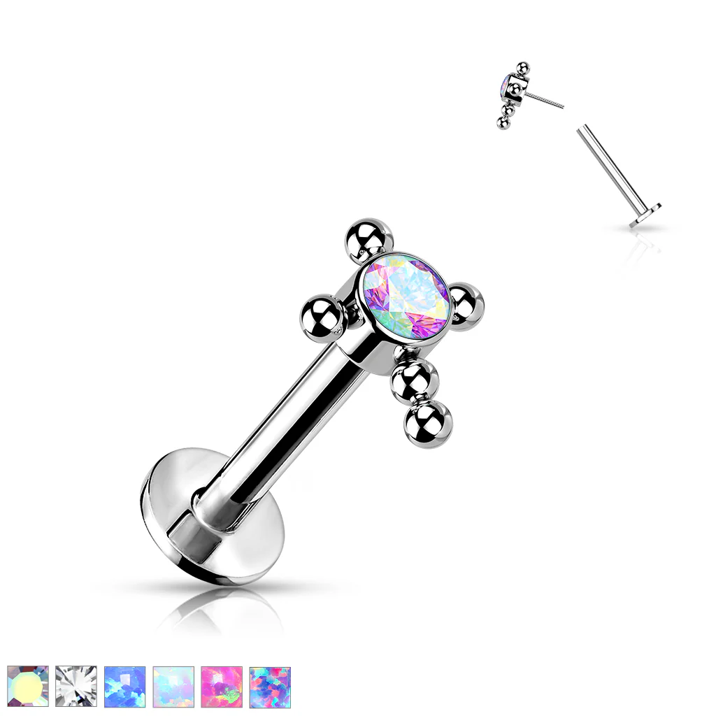 Implant Titanium Threadless Push In Opal & CZ Labret Cartilage - Image 10