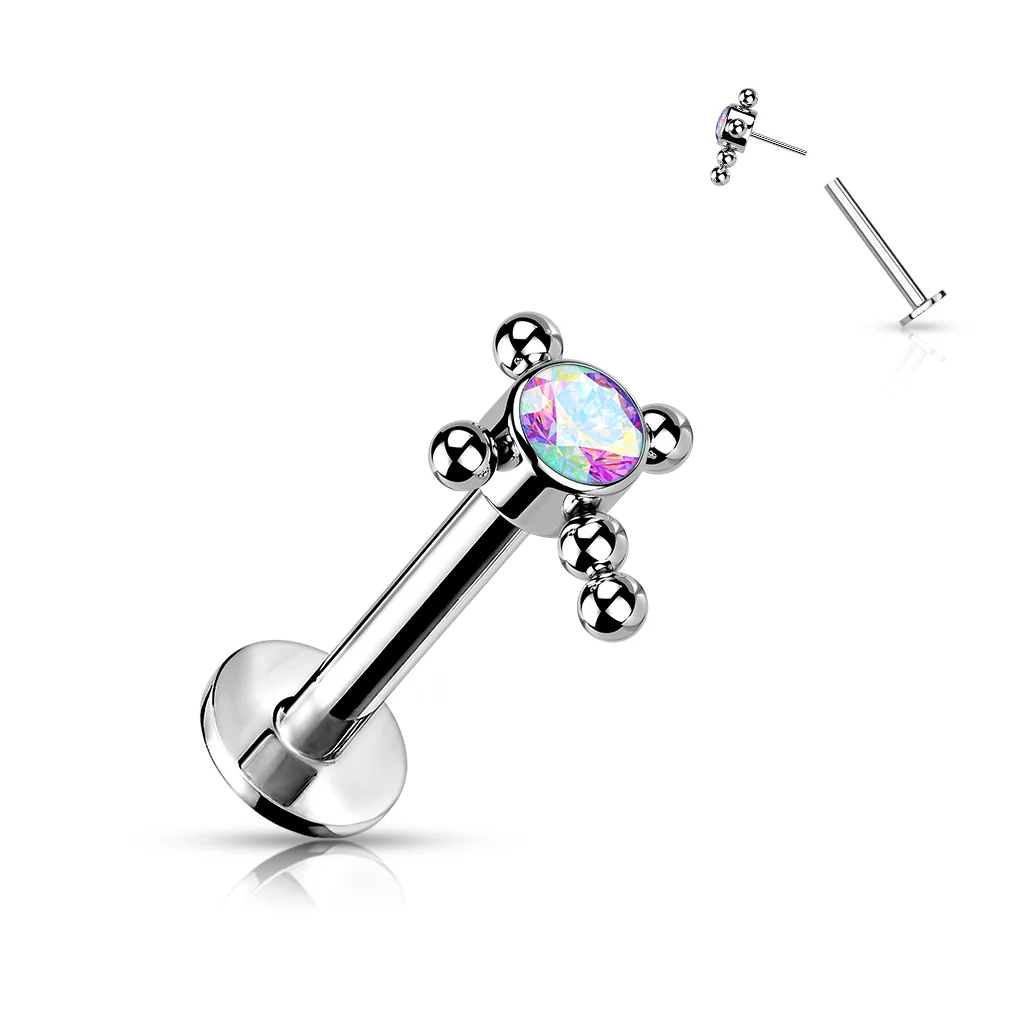 Implant Titanium Threadless Push In Opal & CZ Labret Cartilage - Image 9