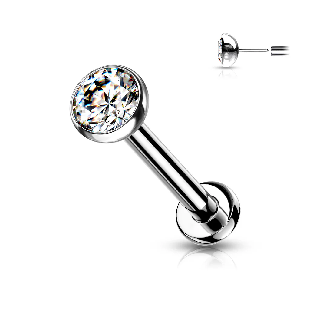 Implant Titanium Push In Labret Cartilage CZ Bezel Top 18 & 20G - Image 7