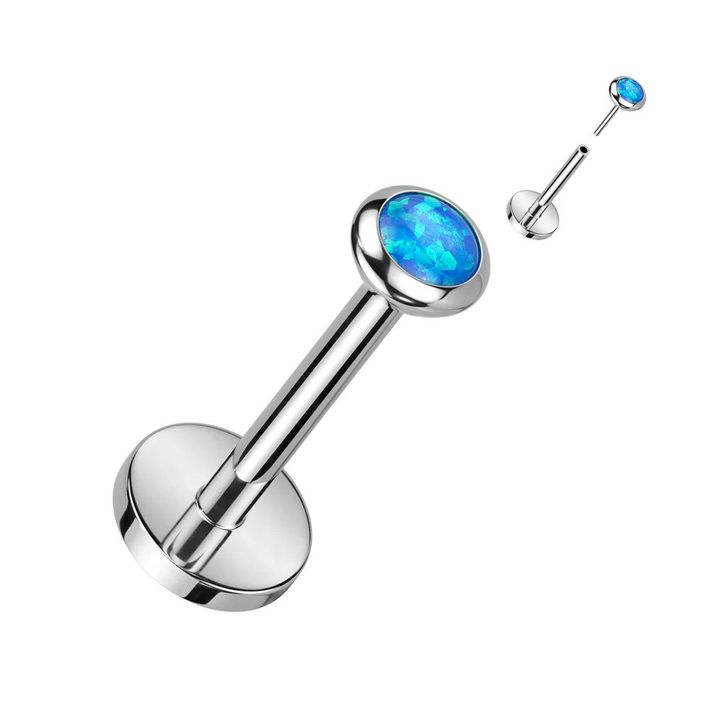 Implant Titanium Threadless Push In Flat Bezel Opal & CZ Labret - Image 6