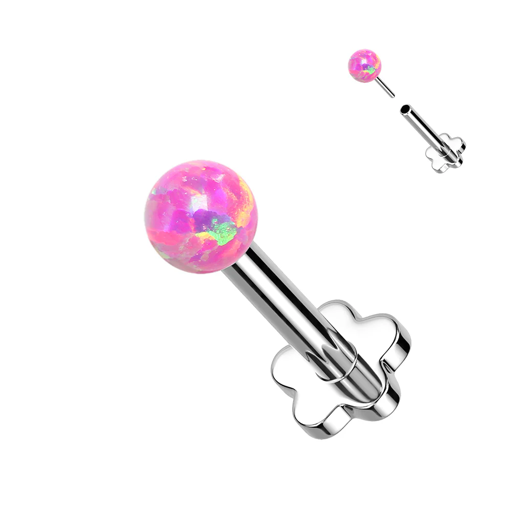 Titanium Threadless Push-In Opal Ball Top Labret Cartilage Tragus - Image 4