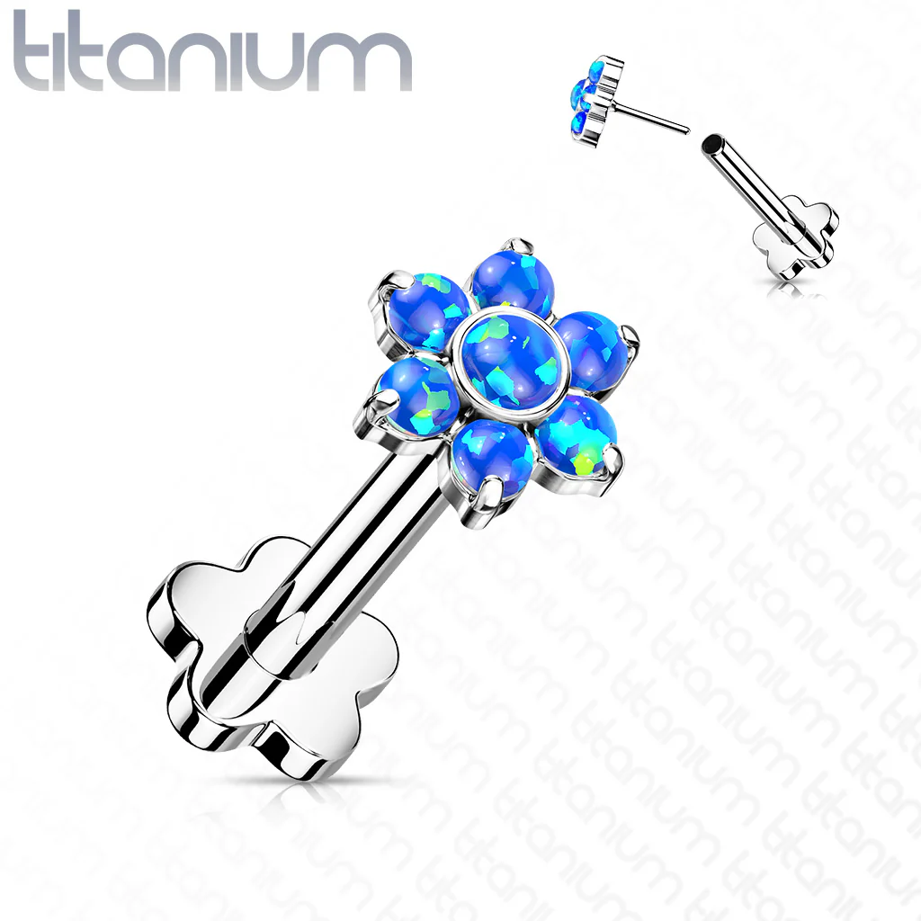 Implant Titanium Threadless Push-In Opal Flower Labret Flower Base Stud - Image 4