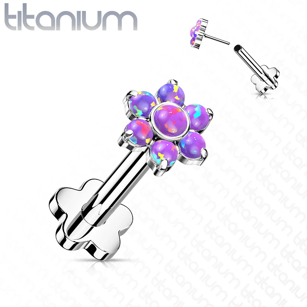 Implant Titanium Threadless Push-In Opal Flower Labret Flower Base Stud - Image 7