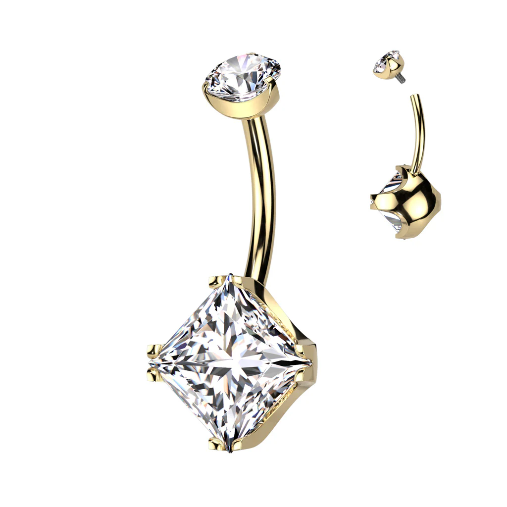 Titanium Internally Threaded Prong Set Diamond CZ Belly Button Ring - Image 5