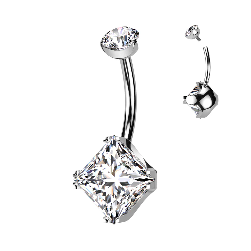 Titanium Internally Threaded Prong Set Diamond CZ Belly Button Ring - Image 6