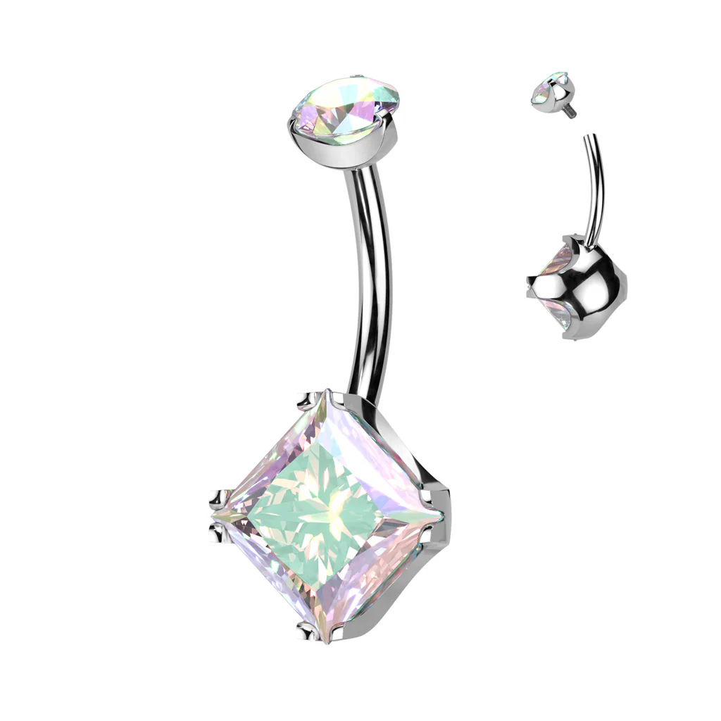 Titanium Internally Threaded Prong Set Diamond CZ Belly Button Ring - Image 7