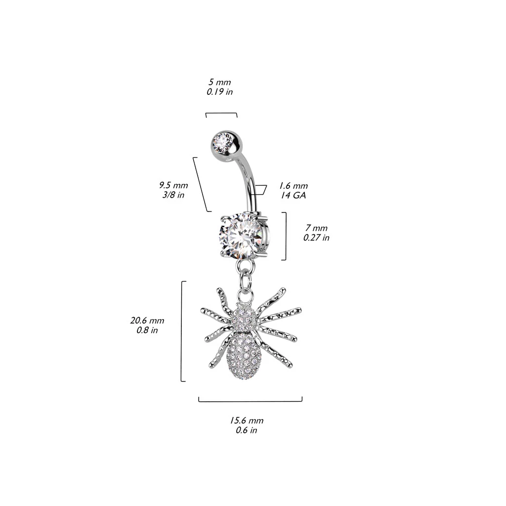 Double Jeweled CZ With CZ Pave Spider Navel Belly Button Ring - Image 2