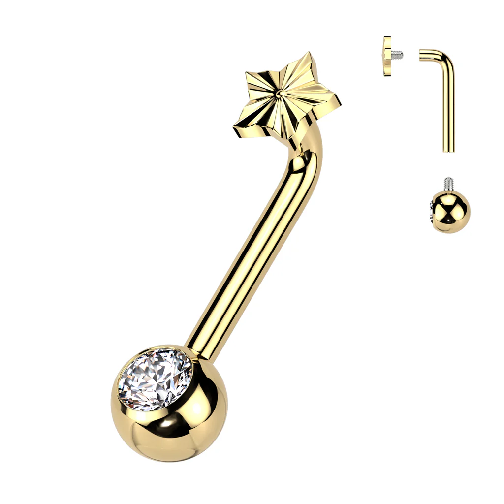 Implant Titanium L Bent Christina Piercing Jewelry With Star Diamond Cut Top - Image 3