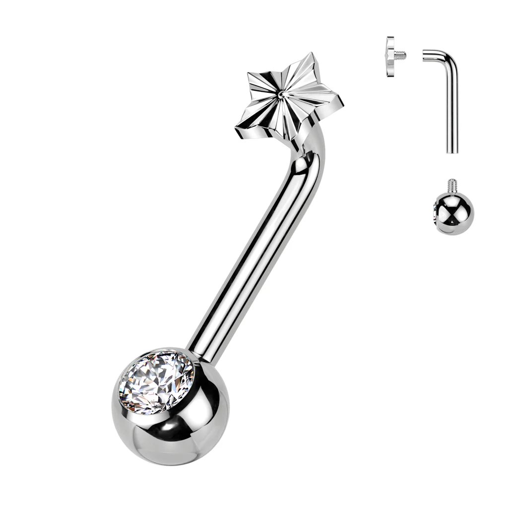 Implant Titanium L Bent Christina Piercing Jewelry With Star Diamond Cut Top - Image 4