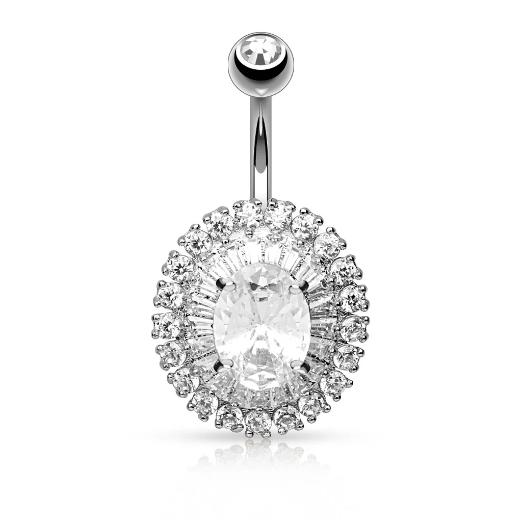3 - Tier Paved CZ Dandelion Over CZ Gold Plated Navel Belly Button Ring - Image 2