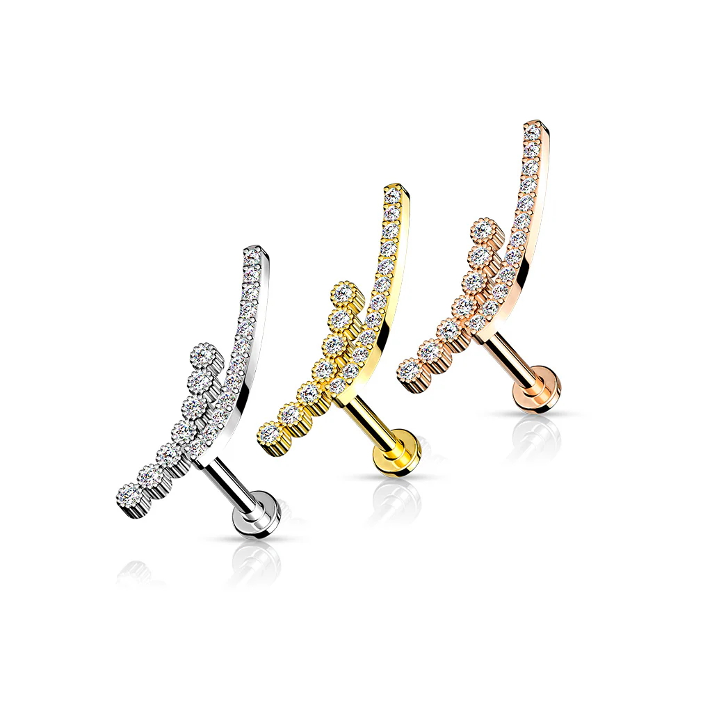 Double Lined CZ Paved Curve Labret Tragus Snug Ear Cartilage Helix Studs - Image 6