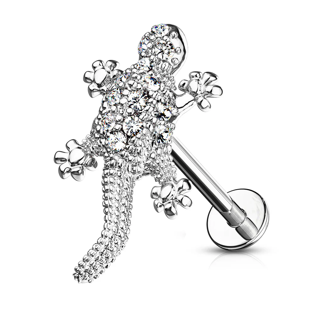 Micro CZ Paved Lizard Top Internally Threaded Labret Tragus Snug Ear Cartilage Helix Studs - Image 3