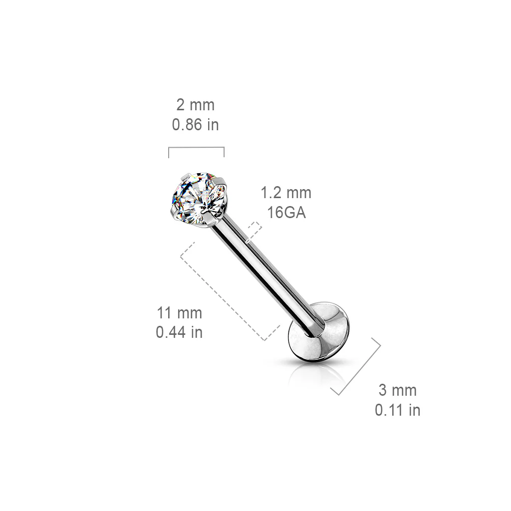 Push In Prong CZ Top Threadless Stud Lip Labret Ear Cartilage - Image 4