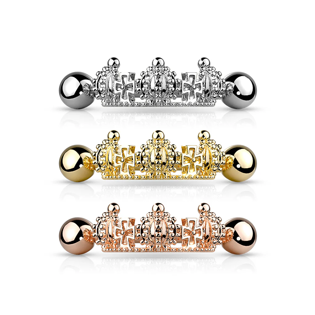 Triple Crown Ear Cartilage Helix Cuff Surgical Steel Barbells - Image 2