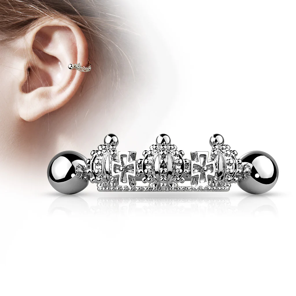 Triple Crown Ear Cartilage Helix Cuff Surgical Steel Barbells - Image 3