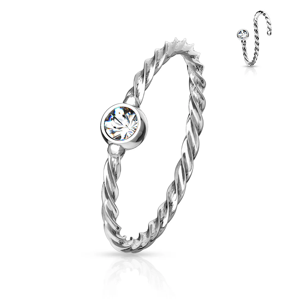 One Side Fixed CZ Ball Twist Rope Titanium Captive Ring Nose Ring Helix Ear Cartilage - Image 5
