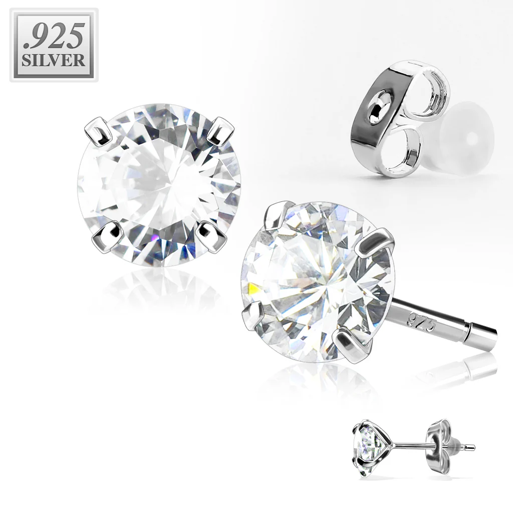Pair .925 Sterling Silver Prong set CZ Martini Stud Earrings - Image 7