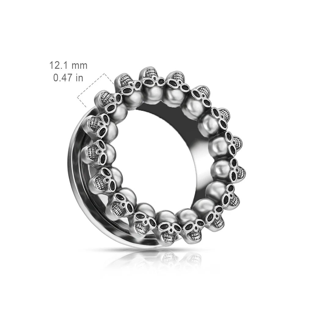 Pair All Skull Front Screw Fit Flesh Tunnels Ear Plugs - Image 2